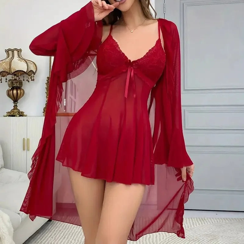 Ensemble Pyjama en Dentelle à Bretelles Grande Taille Sexy