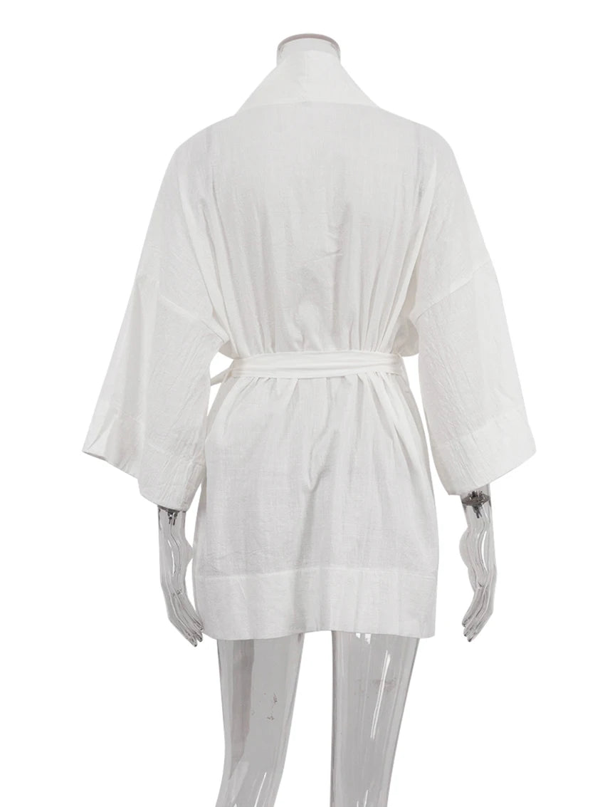 Ensemble Pyjama en Coton Long Col en V Sexy