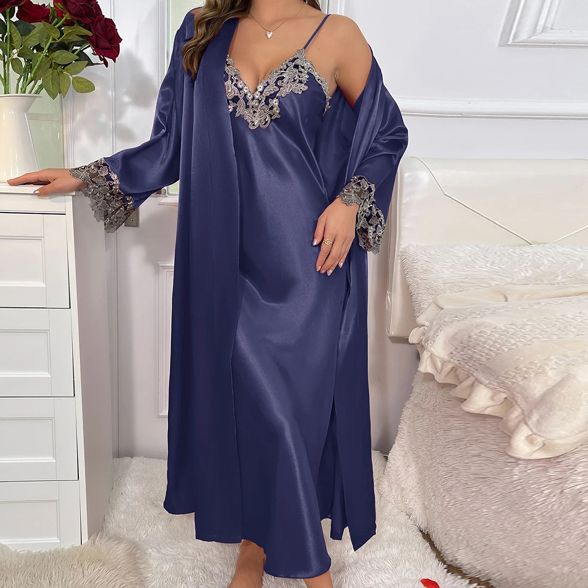 Ensemble Pyjama en Dentelle Col en V Sexy #3