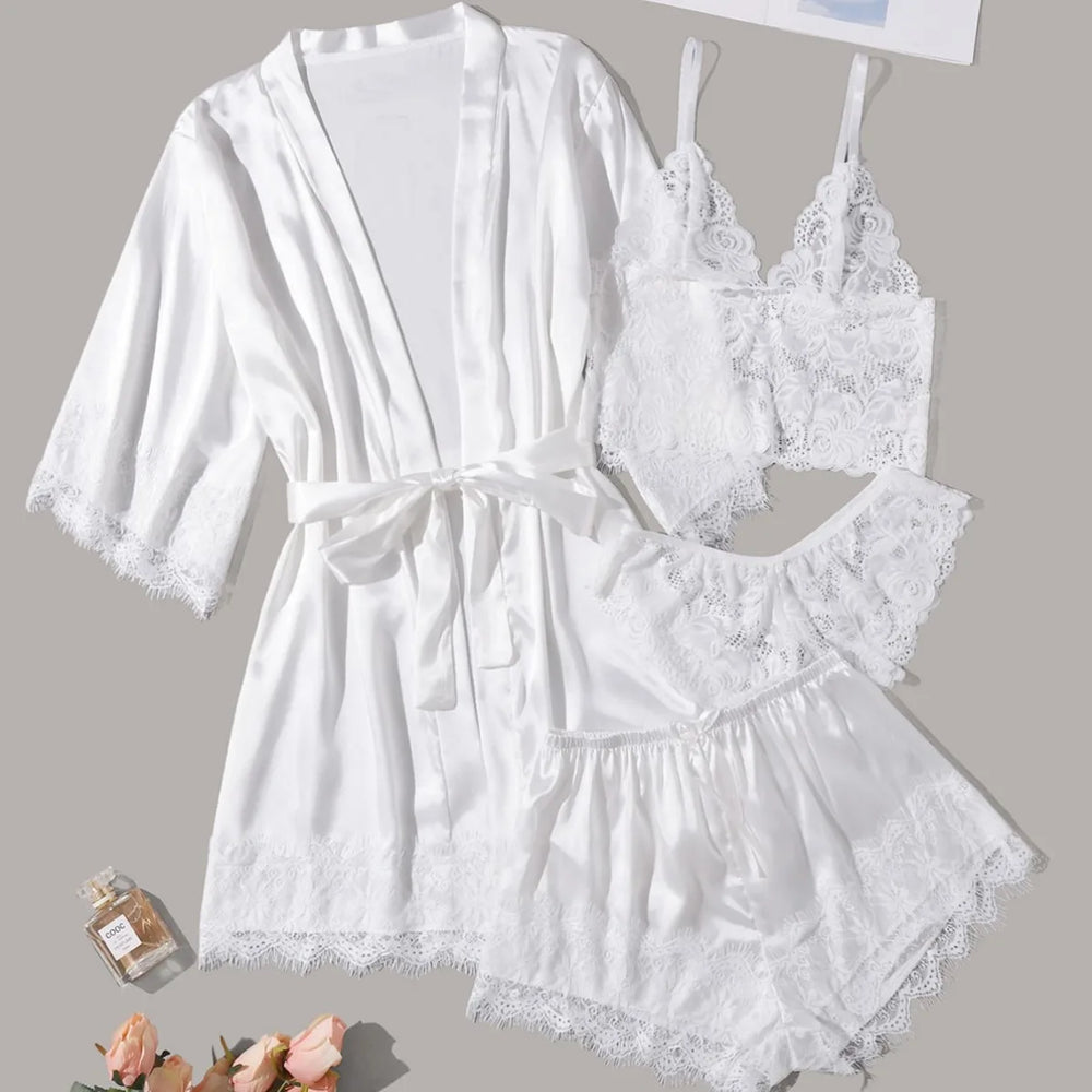 Ensemble Pyjama en Dentelle Long de Mariage