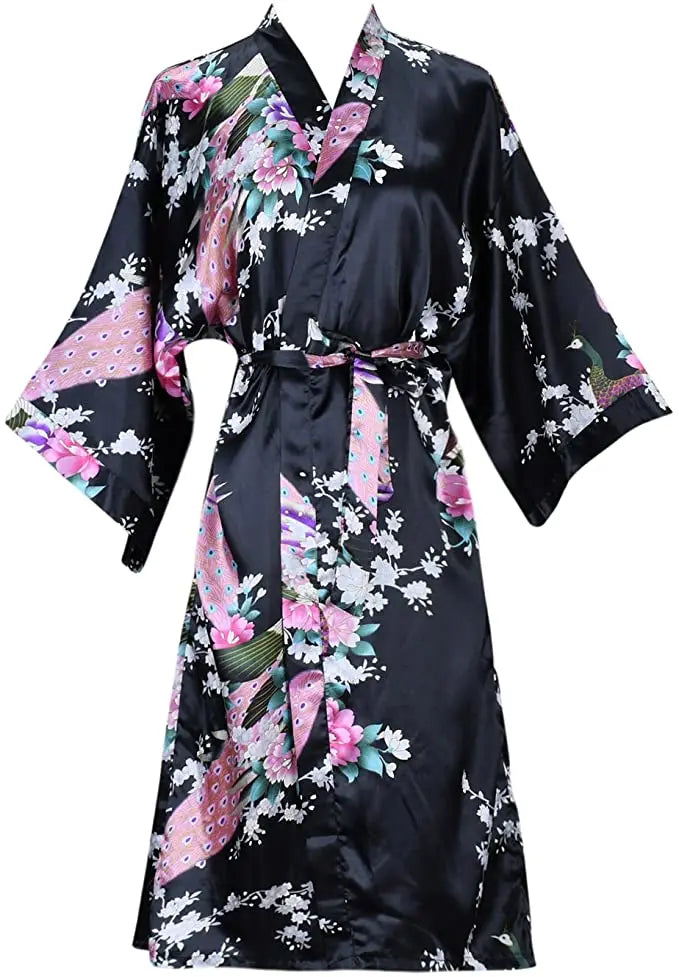 Peignoir en Satin de Soie Fleurie de Mariée