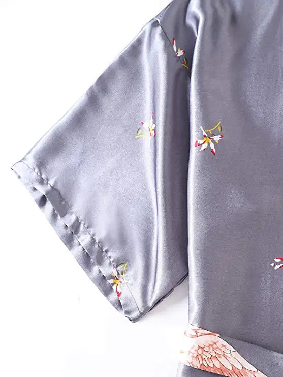 Peignoir en Satin Gris Long de Mariée