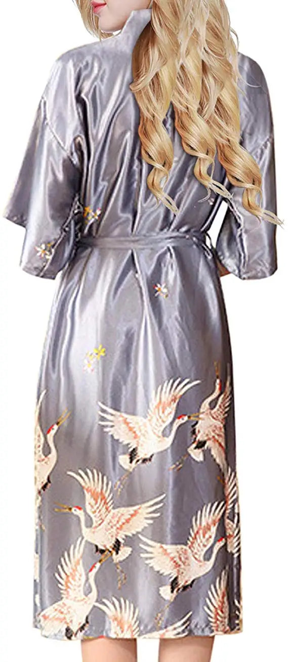 Peignoir en Satin Gris Long de Mariée