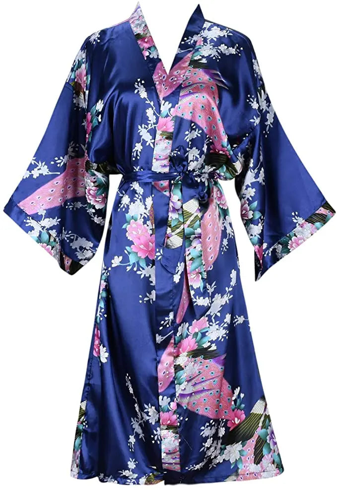 Peignoir en Satin de Soie Fleurie de Mariée