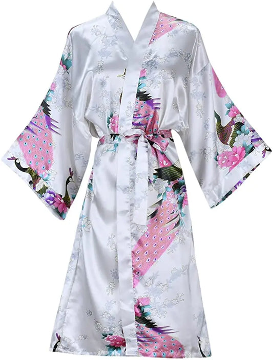Peignoir en Satin de Soie Fleurie de Mariée