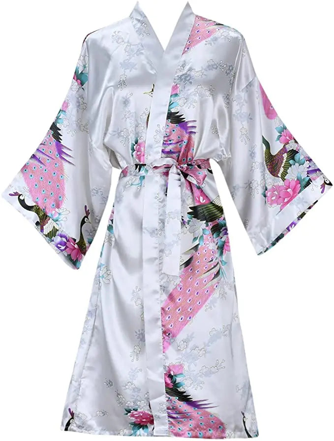 Peignoir en Satin de Soie Fleurie de Mariée