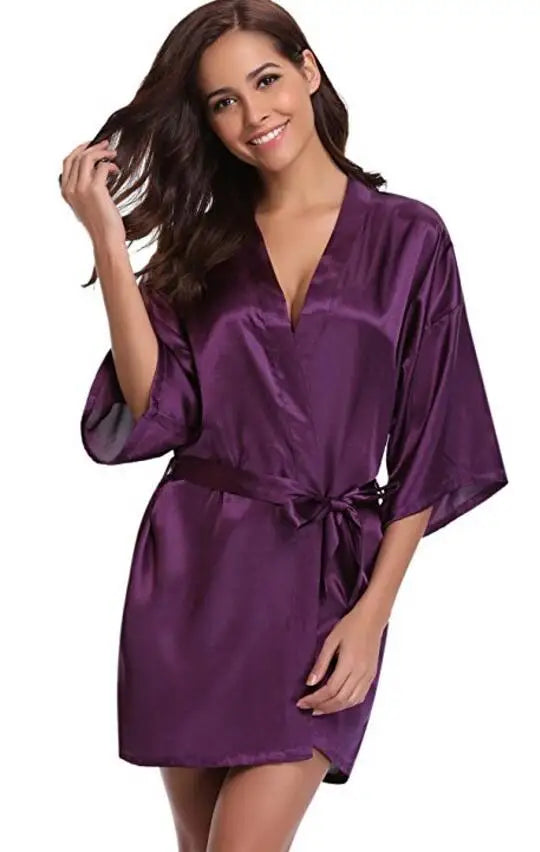 Peignoir en Satin Bleu Marine Sexy