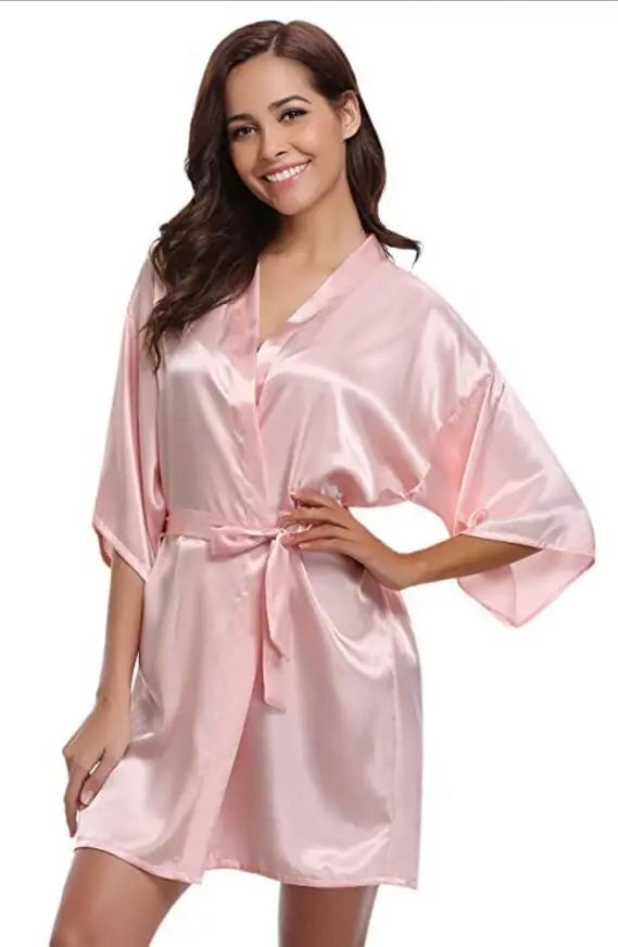 Peignoir en Satin Bleu Marine Sexy