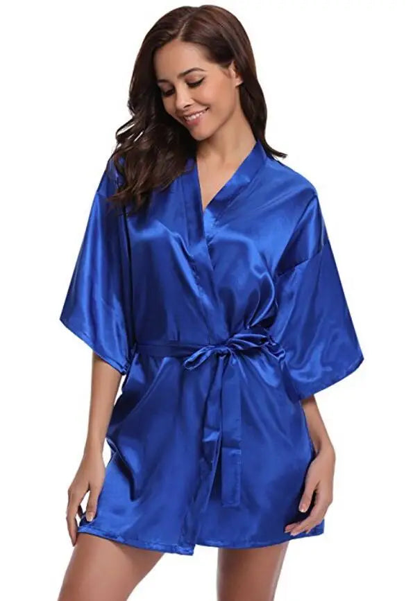 Peignoir en Satin Bleu Marine Sexy
