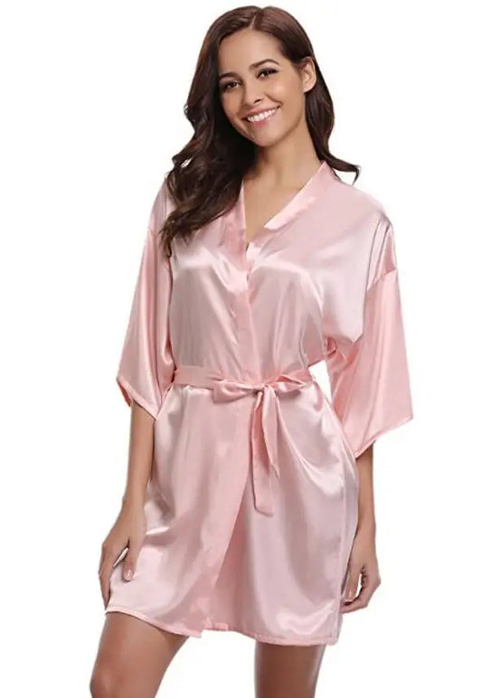 Peignoir en Satin Bleu Marine Sexy