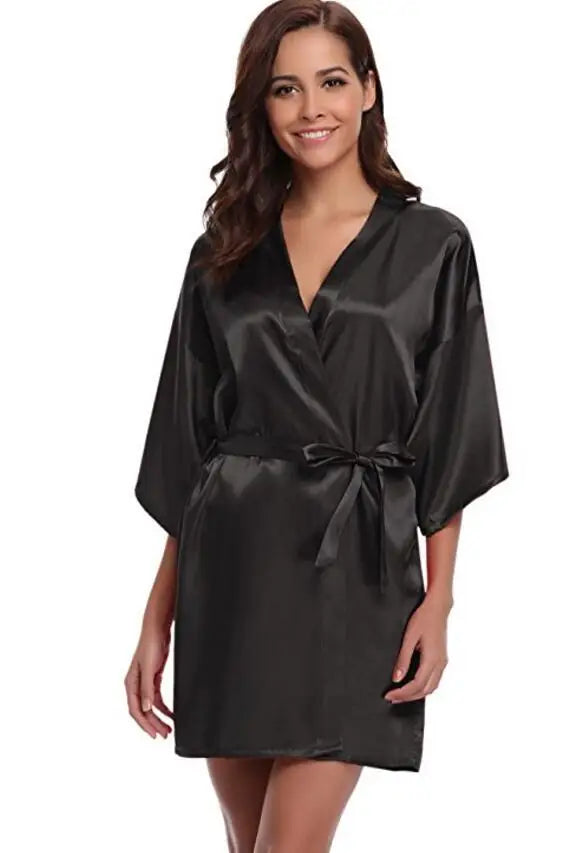 Peignoir en Satin Bleu Marine Sexy
