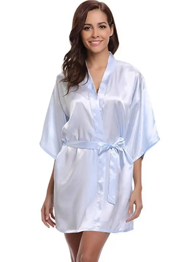 Peignoir en Satin Bleu Marine Sexy