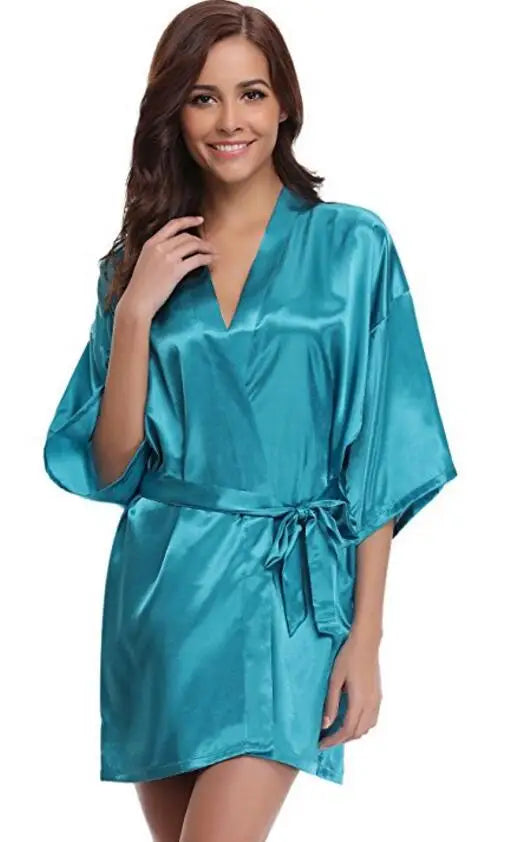 Peignoir en Satin Bleu Marine Sexy