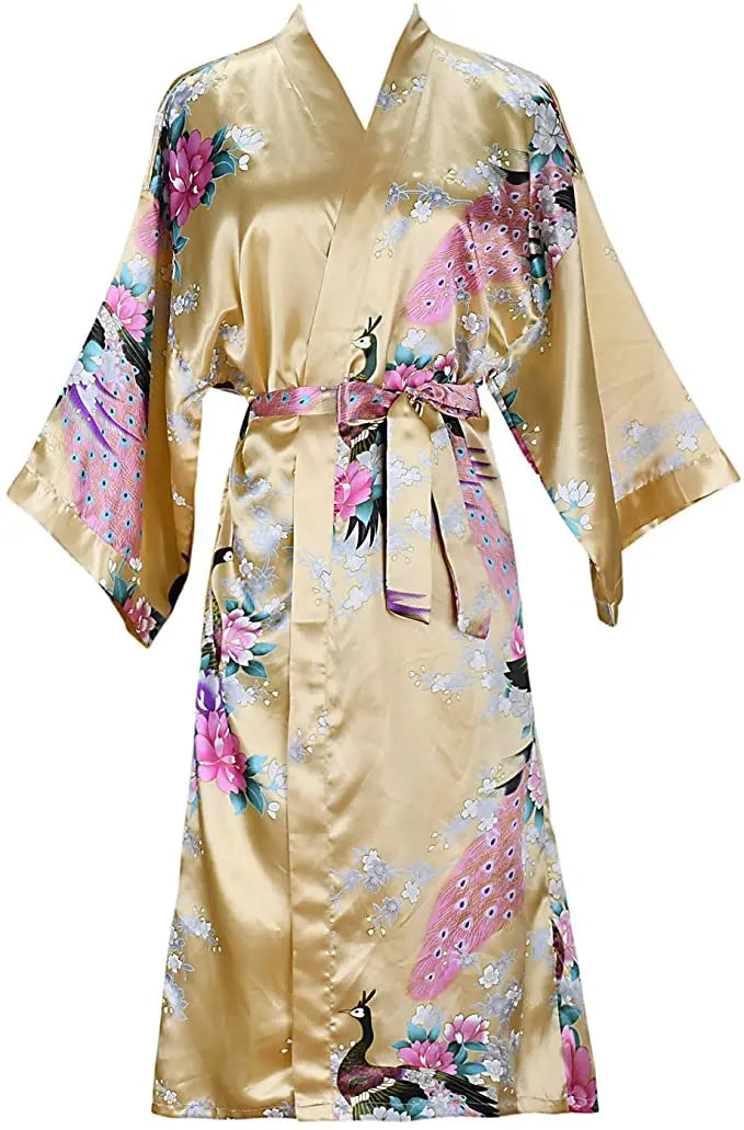 Peignoir en Satin de Soie Fleurie de Mariée