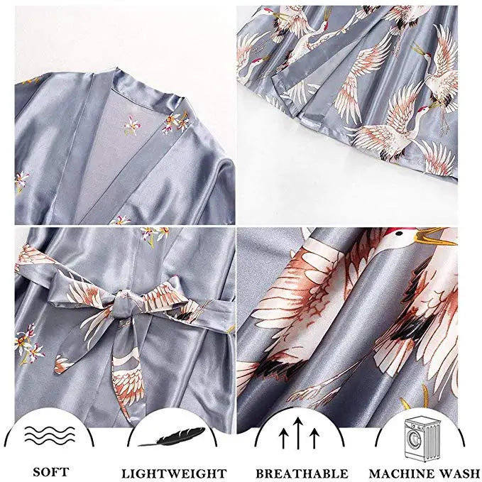 Peignoir en Satin Gris Long de Mariée