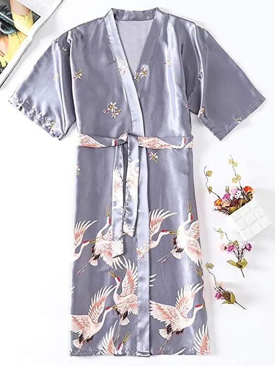 Peignoir en Satin Gris Long de Mariée