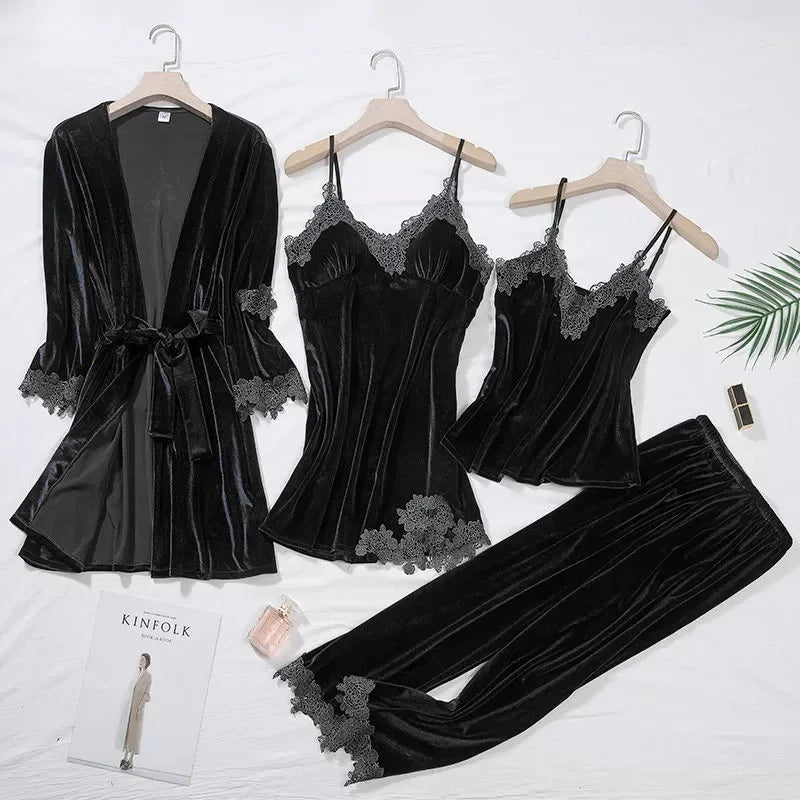 Ensemble Pyjama en Dentelle Manches Longues