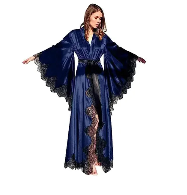 Kimono en Dentelle Noire Long de Mariée
