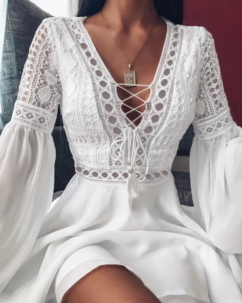 Robe Courte en Mousseline de Soie Noire Col en V d'été