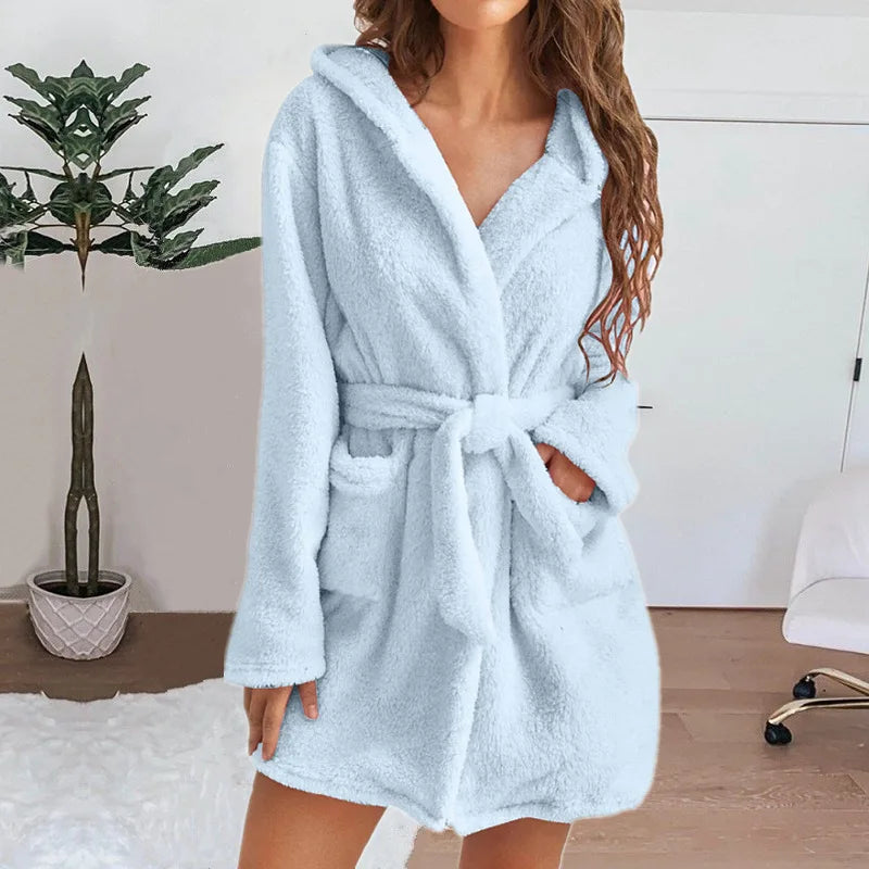 Peignoir en Peluche à Capuche d'hiver Sexy #2