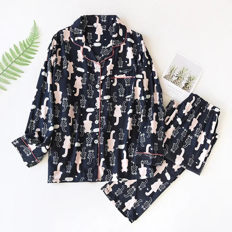 Ensemble Pyjama en Viscose Manches Longues d'été
