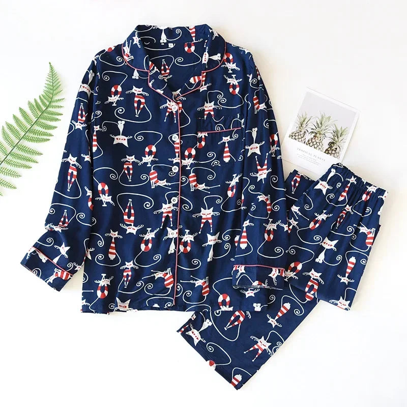Ensemble Pyjama en Viscose Manches Longues d'été