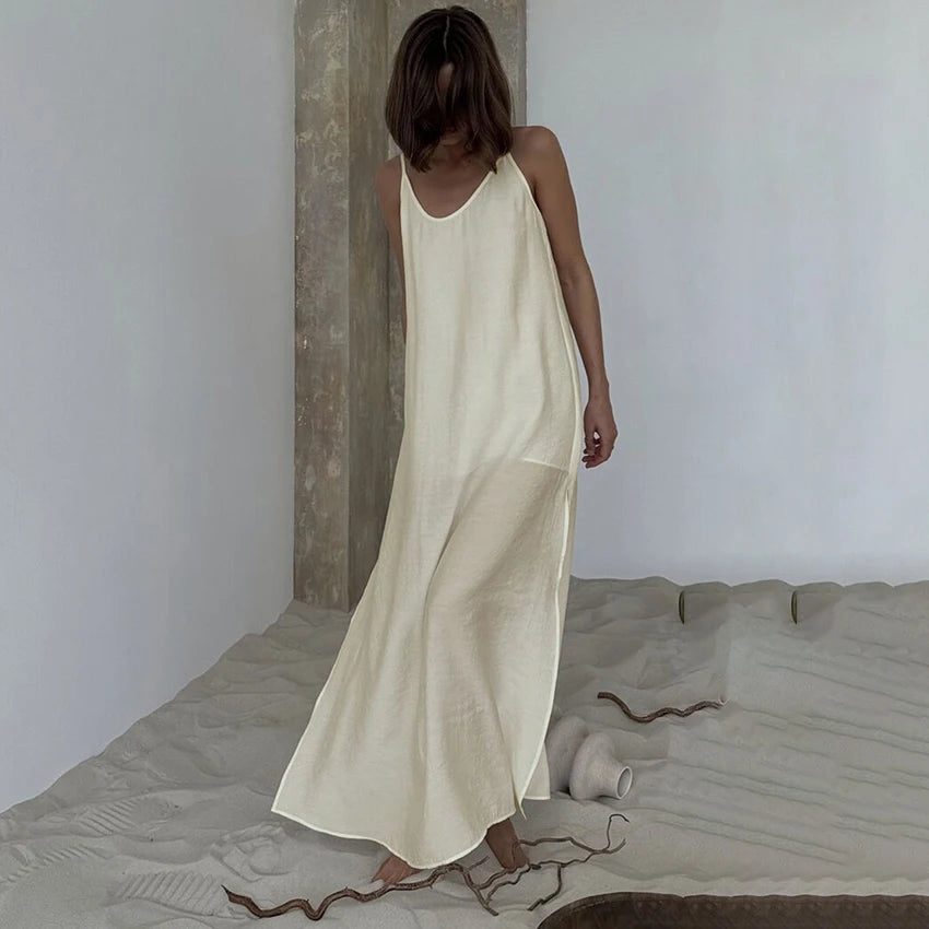 Chemise de Nuit Blanche Col en V d'été
