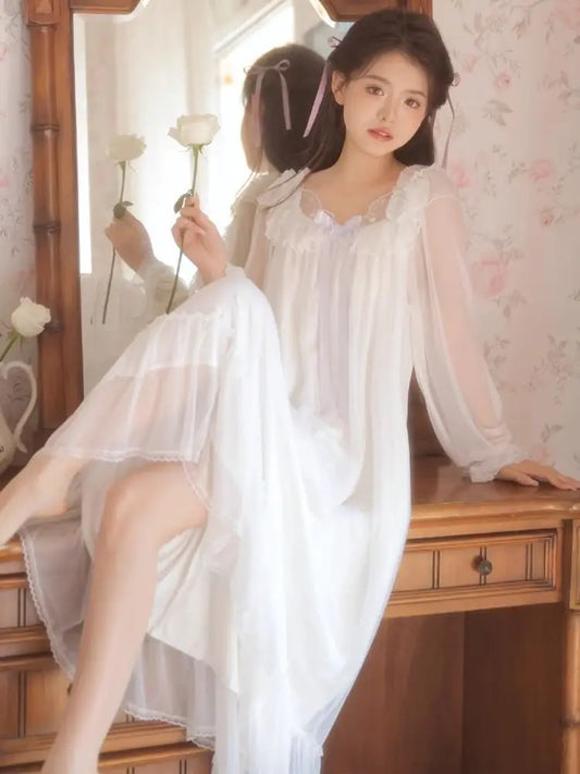 Ensemble Pyjama en Dentelle Manches Longues Grande Taille