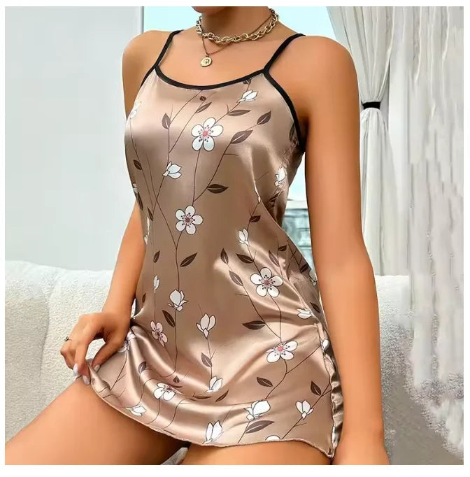 Chemise de Nuit en Satin Dos Nu d'été Sexy