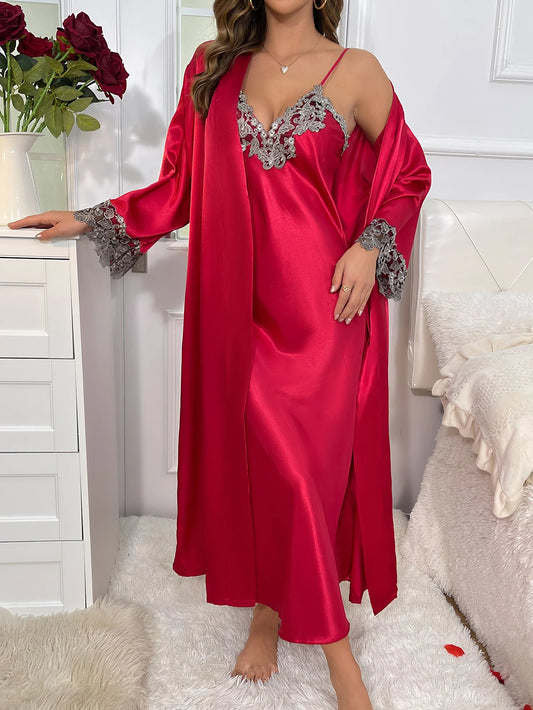 Ensemble Pyjama en Dentelle Col en V Sexy #3