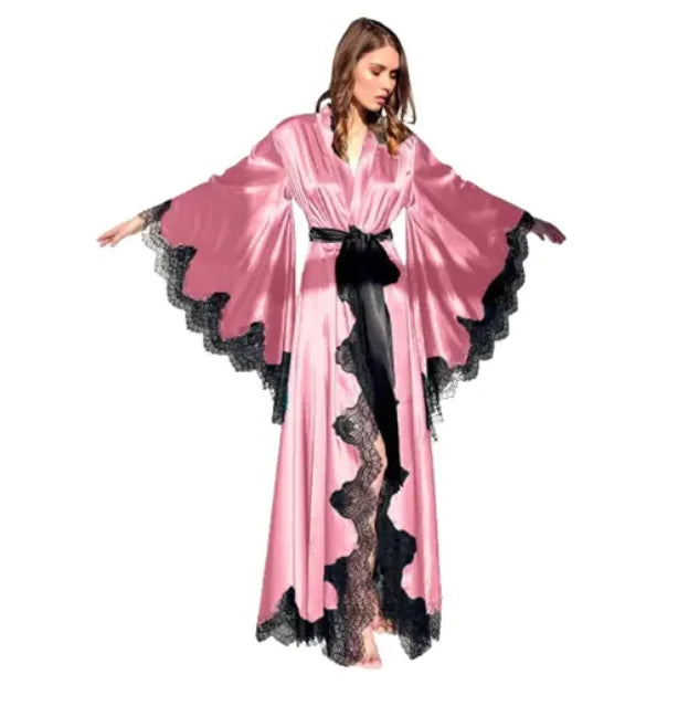 Kimono en Dentelle Noire Long de Mariée