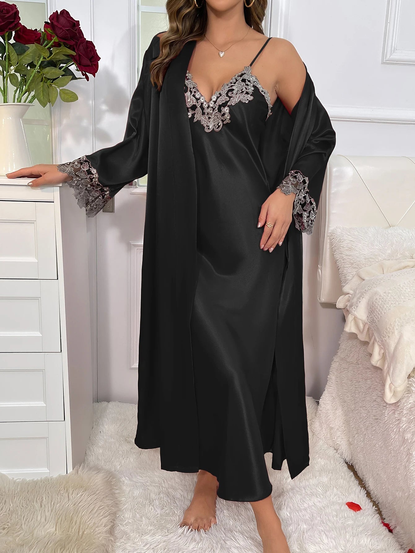 Ensemble Pyjama en Dentelle Col en V Sexy #2