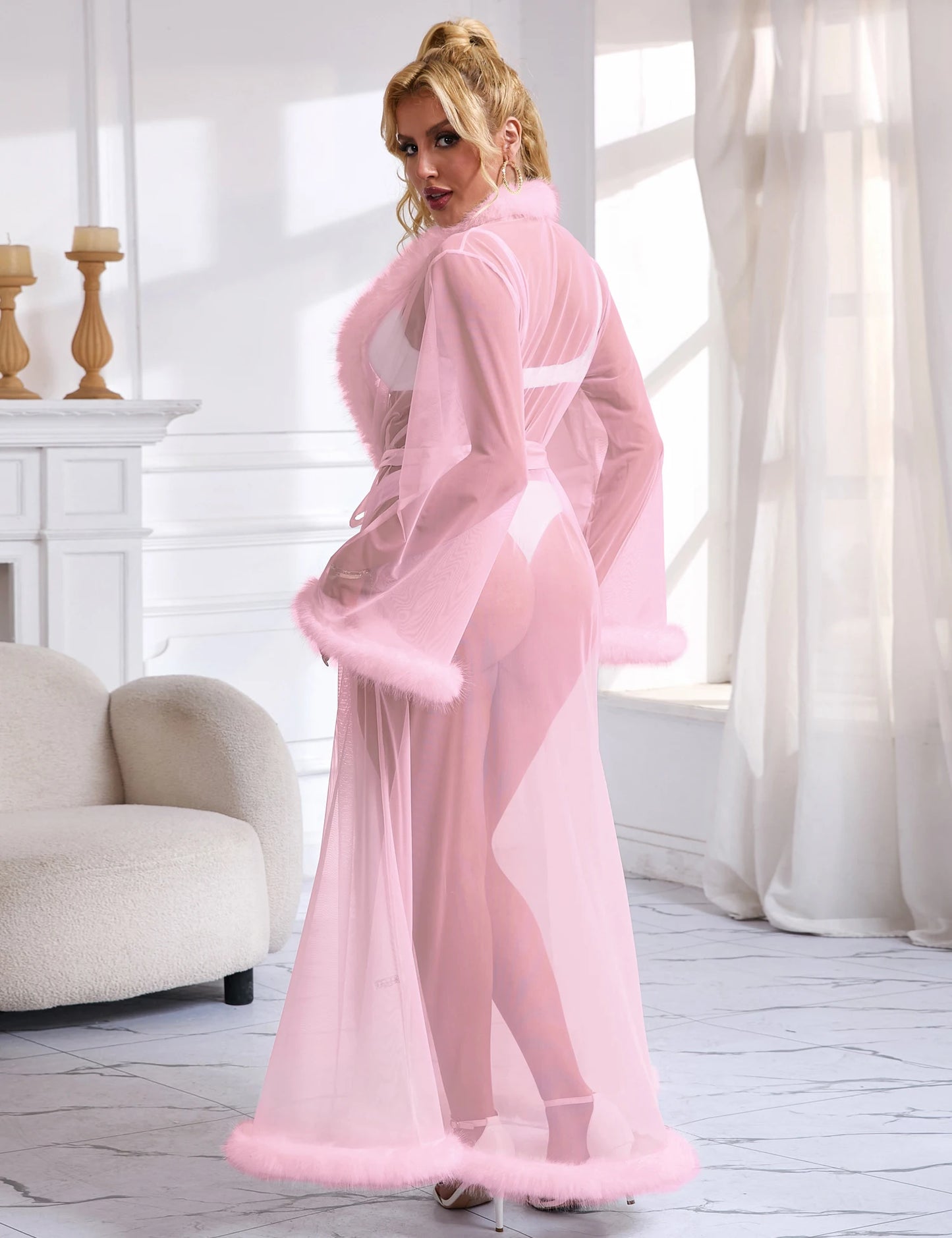 Ensemble Pyjama en Maille Rose Ceinturée Sexy