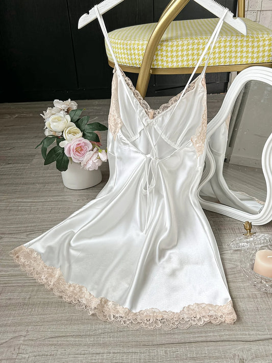 Chemise de Nuit en Dentelle Col en V Sexy