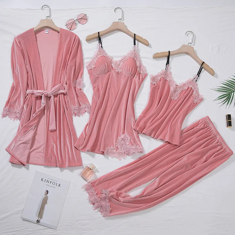 Ensemble Pyjama en Dentelle Manches Longues