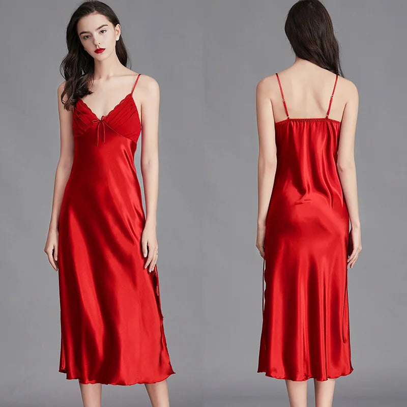 Chemise de Nuit en Satin sans Manches Sexy
