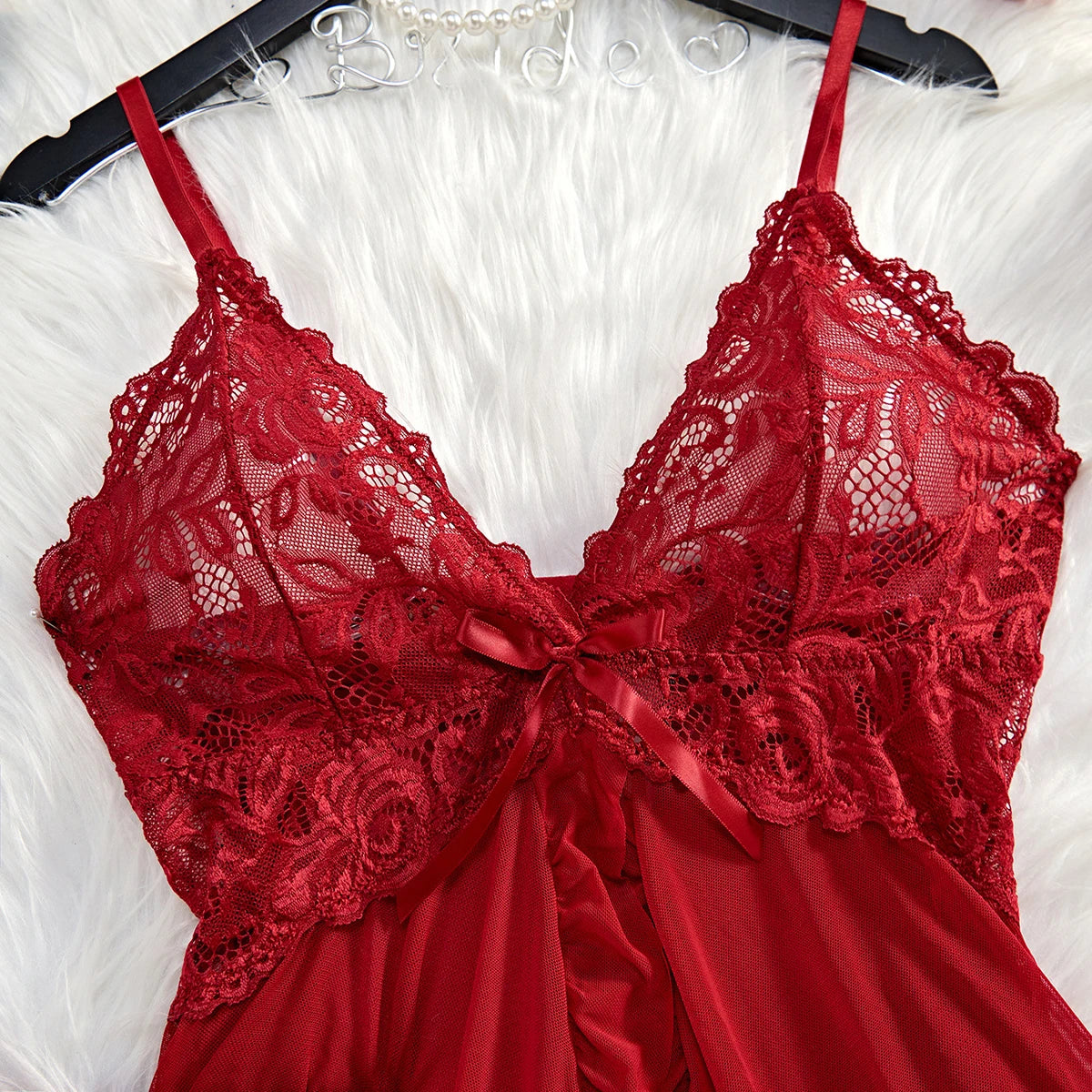 Nuisette en Dentelle Rouge Transparent Sexy