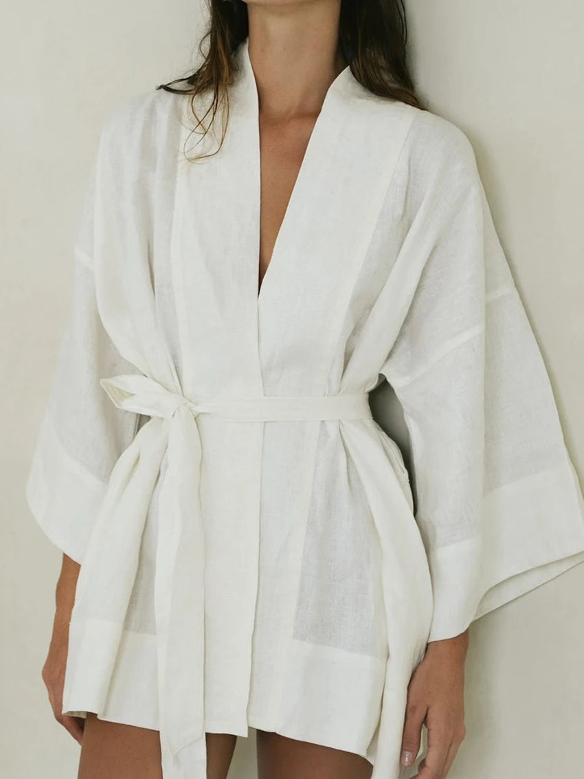 Ensemble Pyjama en Coton Long Col en V Sexy