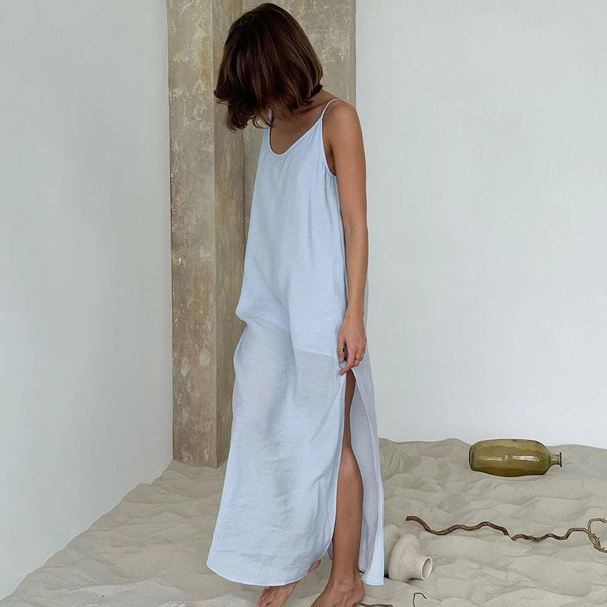 Chemise de Nuit Blanche Col en V d'été