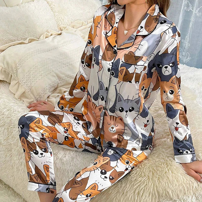Ensemble Pyjama en Satin Manches Longues Automne/hiver