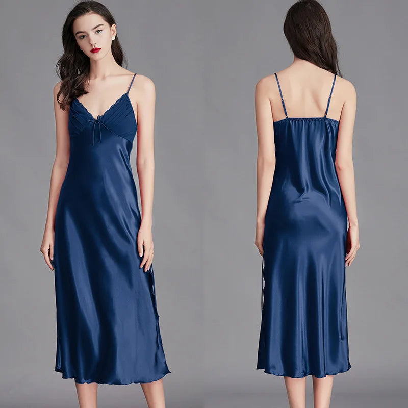 Chemise de Nuit en Satin sans Manches Sexy