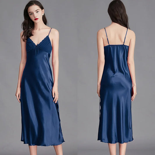 Chemise de Nuit en Satin sans Manches Sexy