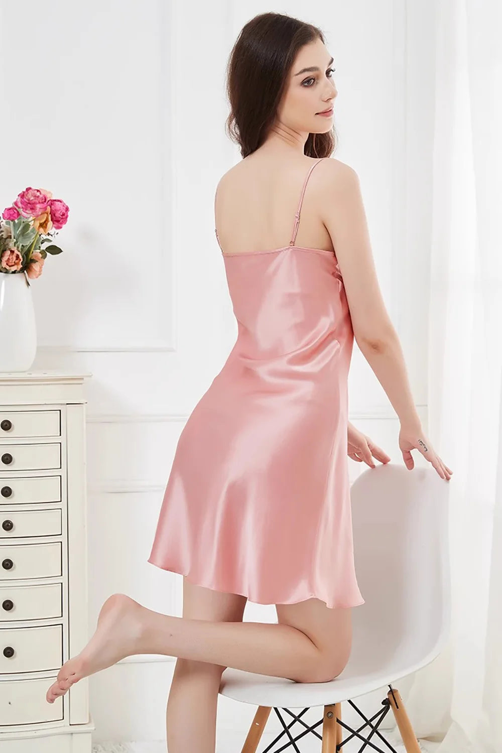 Chemise de Nuit en Soie de Mûrier Col en V