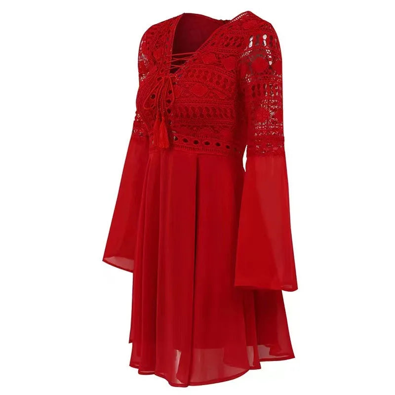 Robe Courte en Mousseline de Soie Noire Col en V d'été