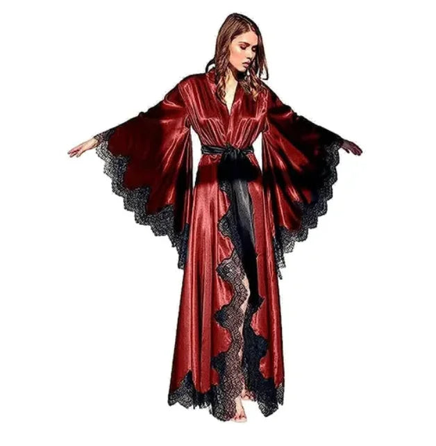 Kimono en Dentelle Noire Long de Mariée