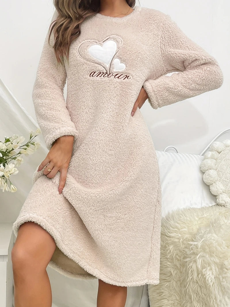 Chemise de Nuit en Flanelle Rose Manches Longues