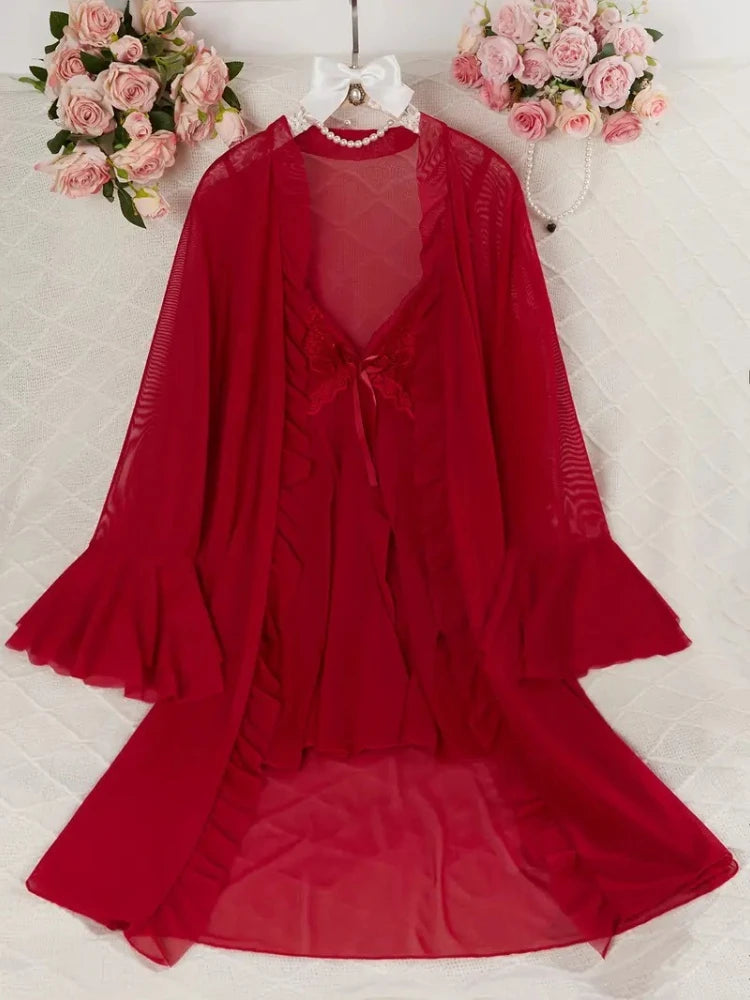 Ensemble Pyjama en Dentelle à Bretelles Grande Taille Sexy