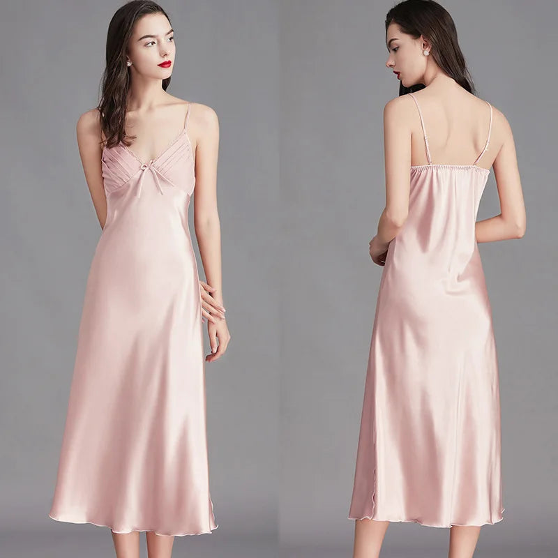 Chemise de Nuit en Satin sans Manches Sexy