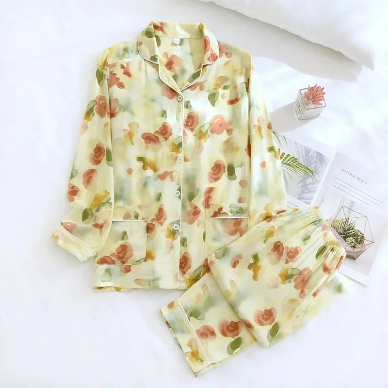 Ensemble Pyjama en Viscose Manches Longues d'été