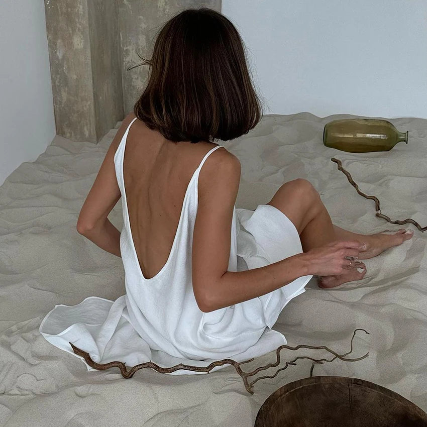 Chemise de Nuit Blanche Col en V d'été